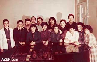 Elmira Nazirova, 3rd from left, with some of her piano students in Baku. Aida Huseinova, author of this article, is to the right of her teacher and mentor, 1983.