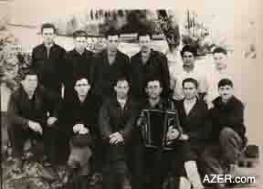 Prison camp at Tayshet in Siberia, 1955. Ahmad organized an ensemble of song and dance in prison as he had a theater background from Baku. Later on, this Siberian performance group became well known in the Soviet Union but it started among prisoners led by Ahmad. 